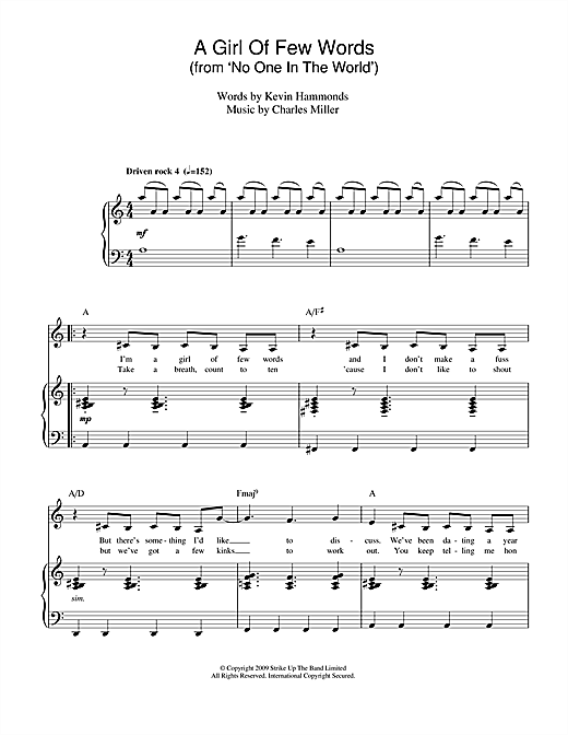 Download Charles Miller & Kevin Hammonds A Girl Of Few Words (from No One In The World) Sheet Music and learn how to play Piano & Vocal PDF digital score in minutes