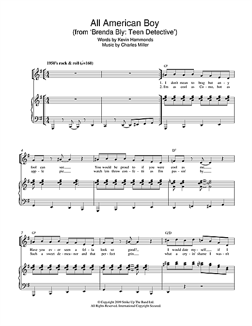 Download Charles Miller & Kevin Hammonds All American Boy (from Brenda Bly: Teen Detective) Sheet Music and learn how to play Piano & Vocal PDF digital score in minutes