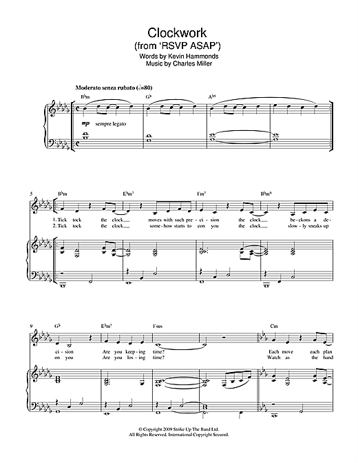Download Charles Miller & Kevin Hammonds Clockwork (from RSVP ASAP) Sheet Music and learn how to play Piano & Vocal PDF digital score in minutes