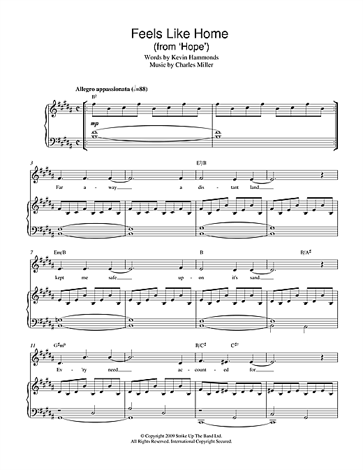 Download Charles Miller & Kevin Hammonds Feels Like Home (from Hope) Sheet Music and learn how to play Piano & Vocal PDF digital score in minutes