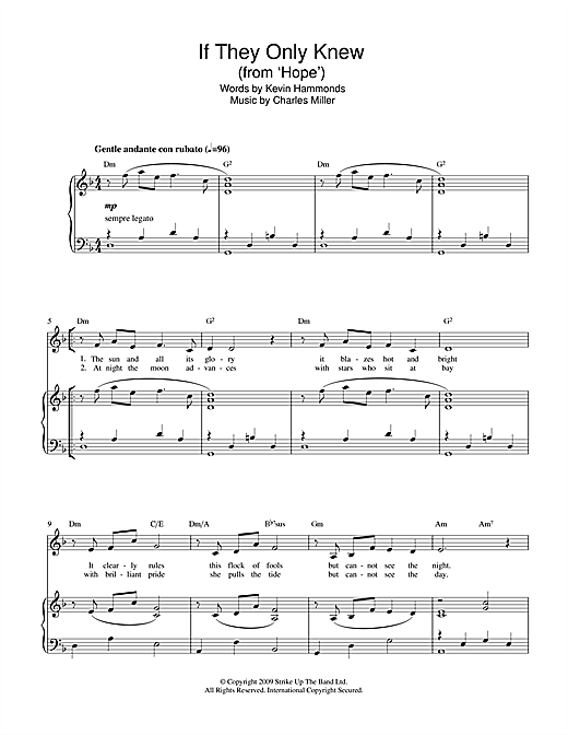Download Charles Miller & Kevin Hammonds If They Only Knew (from Hope) Sheet Music and learn how to play Piano & Vocal PDF digital score in minutes