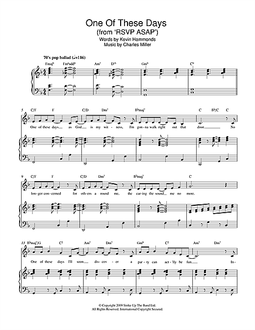 Download Charles Miller & Kevin Hammonds One Of These Days (from RSVP ASAP) Sheet Music and learn how to play Piano & Vocal PDF digital score in minutes