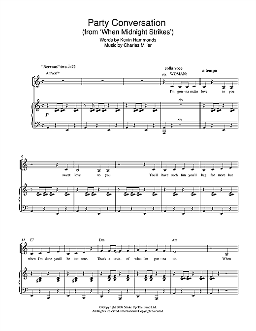 Download Charles Miller & Kevin Hammonds Party Conversation (from When Midnight Strikes) Sheet Music and learn how to play Piano & Vocal PDF digital score in minutes
