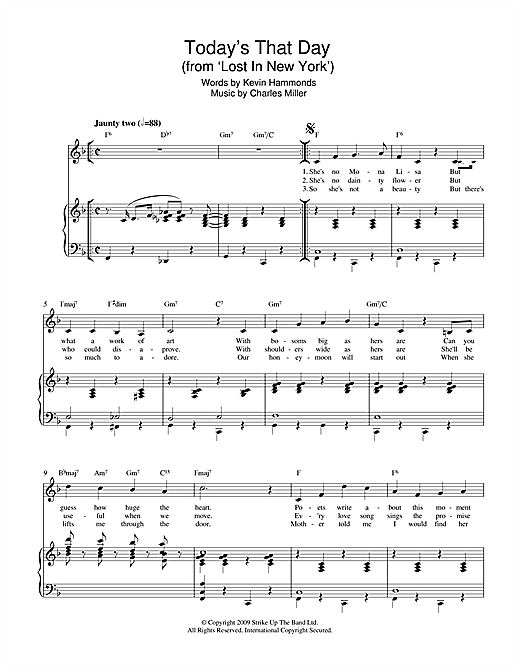 Download Charles Miller & Kevin Hammonds Today's That Day (from Lost In New York) Sheet Music and learn how to play Piano & Vocal PDF digital score in minutes