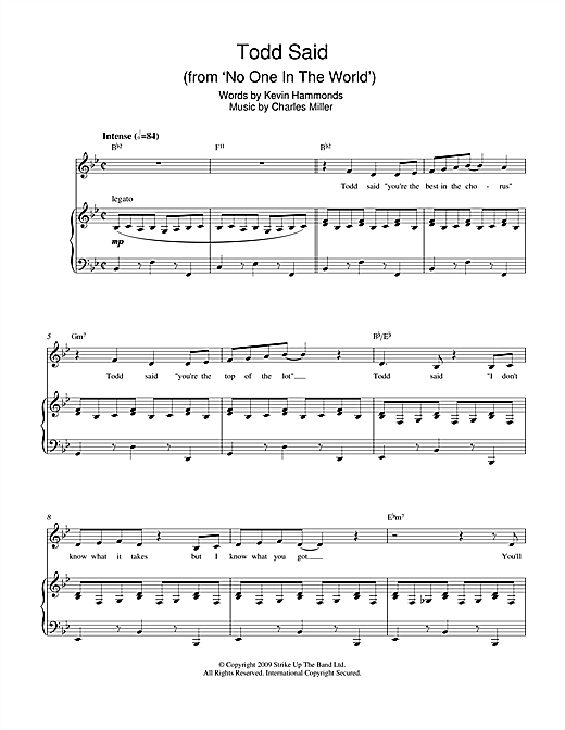 Download Charles Miller & Kevin Hammonds Todd Said (from No One In The World) Sheet Music and learn how to play Piano & Vocal PDF digital score in minutes