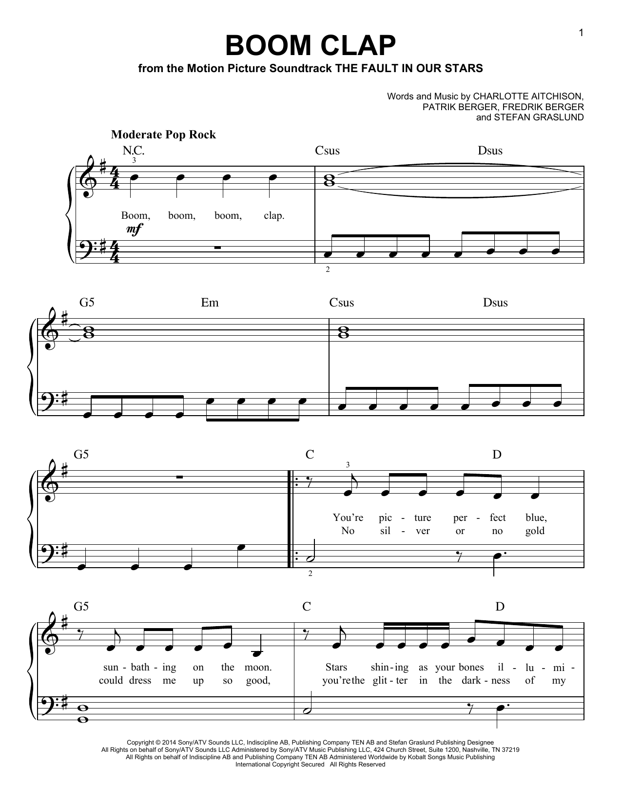 Download Charli XCX Boom Clap Sheet Music and learn how to play Beginner Piano PDF digital score in minutes