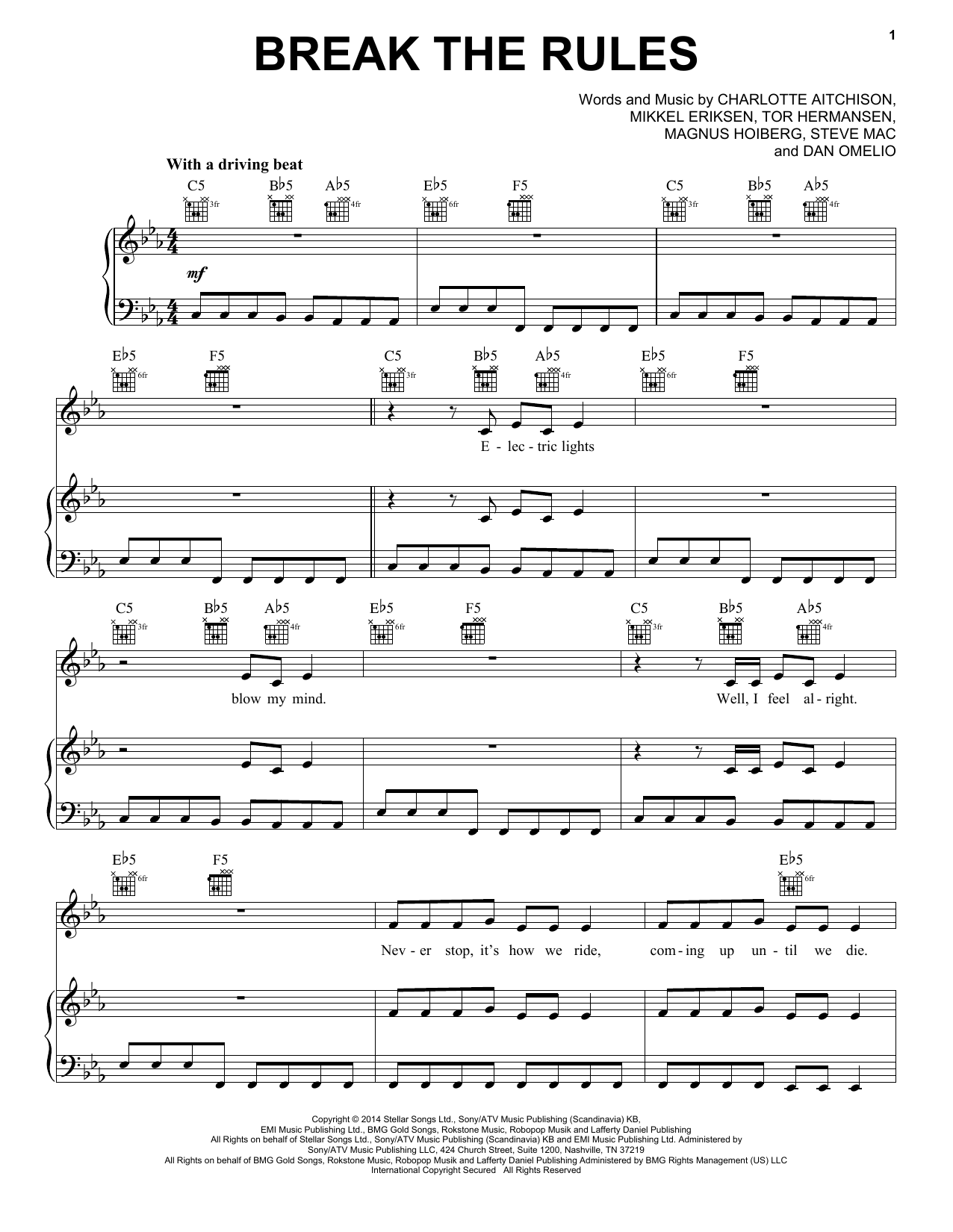 Download Charli XCX Break The Rules Sheet Music and learn how to play Piano, Vocal & Guitar (Right-Hand Melody) PDF digital score in minutes