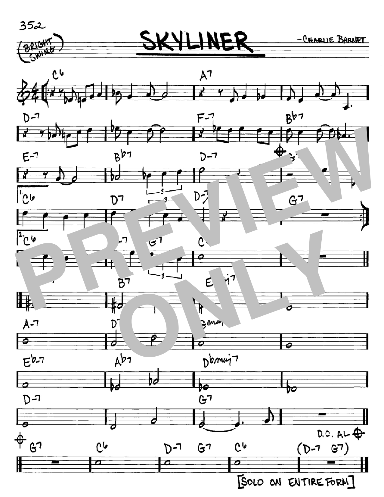 Download Charlie Barnet Skyliner Sheet Music and learn how to play Real Book - Melody & Chords - C Instruments PDF digital score in minutes