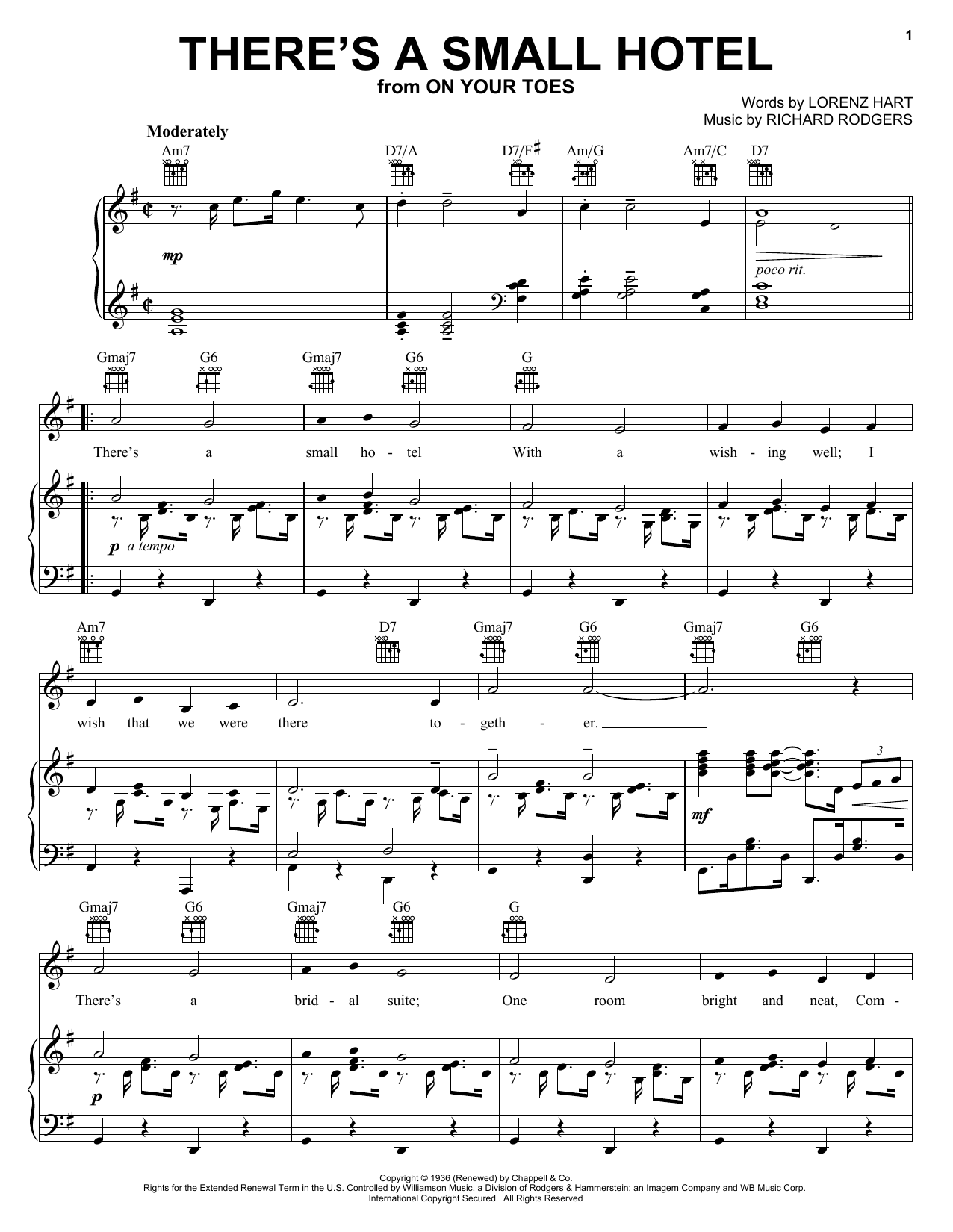 Download Charlie Byrd There's A Small Hotel Sheet Music and learn how to play Piano, Vocal & Guitar (Right-Hand Melody) PDF digital score in minutes