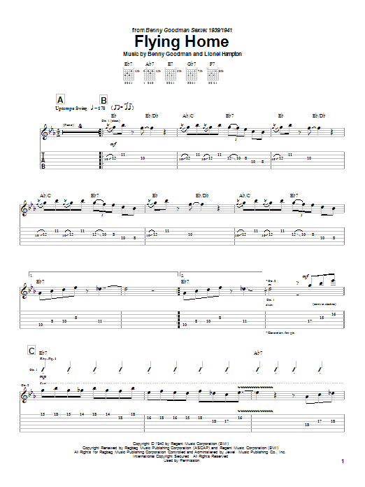 Download Charlie Christian Flying Home Sheet Music and learn how to play Guitar Tab PDF digital score in minutes