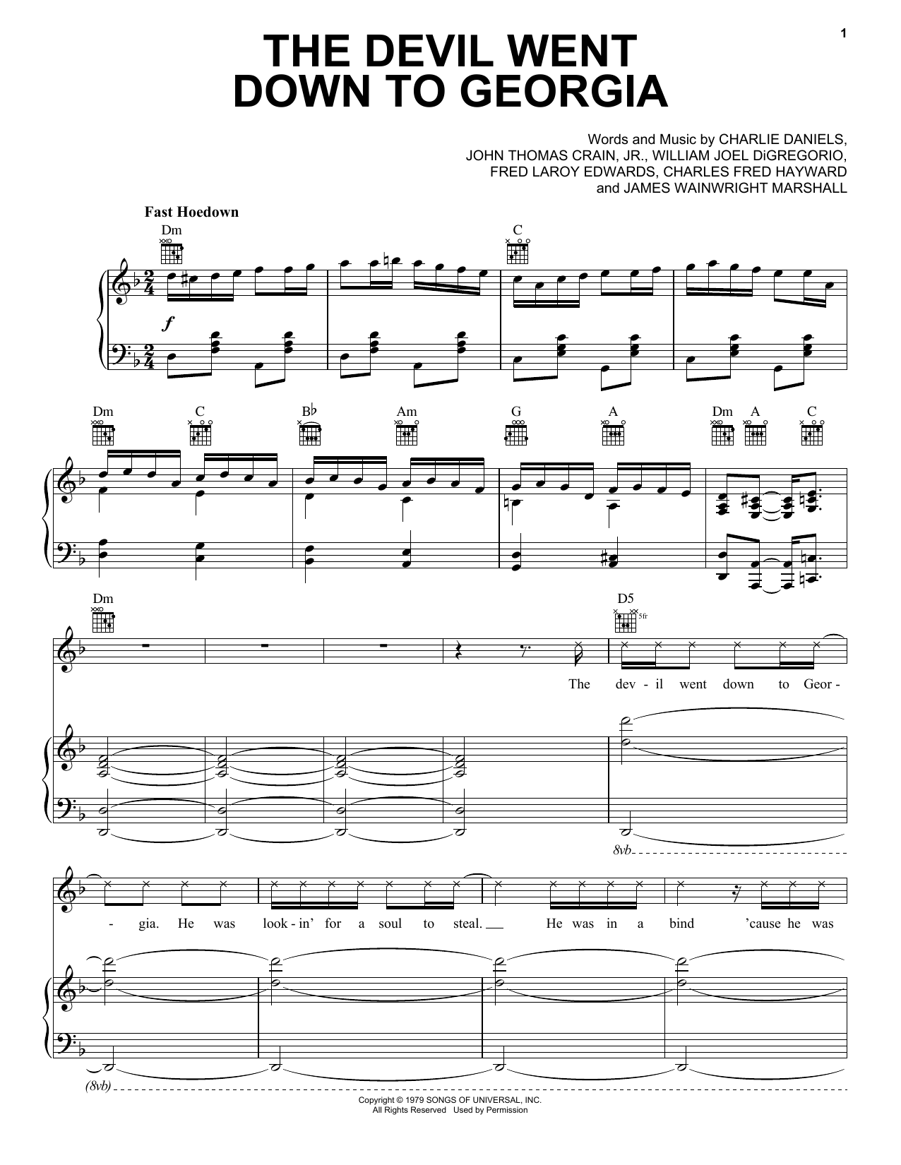 Download Charlie Daniels Band The Devil Went Down To Georgia Sheet Music and learn how to play Violin Solo PDF digital score in minutes