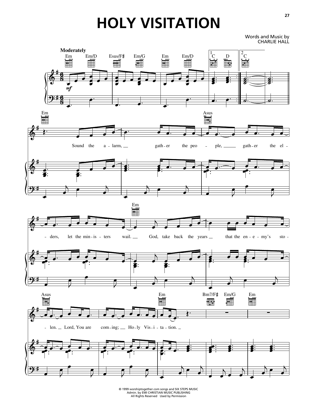 Download Charlie Hall Holy Visitation Sheet Music and learn how to play Piano, Vocal & Guitar Chords (Right-Hand Melody) PDF digital score in minutes