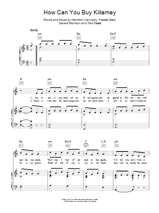 Download Charlie Landsborough How Can You Buy Killarney Sheet Music and learn how to play Piano, Vocal & Guitar (Right-Hand Melody) PDF digital score in minutes