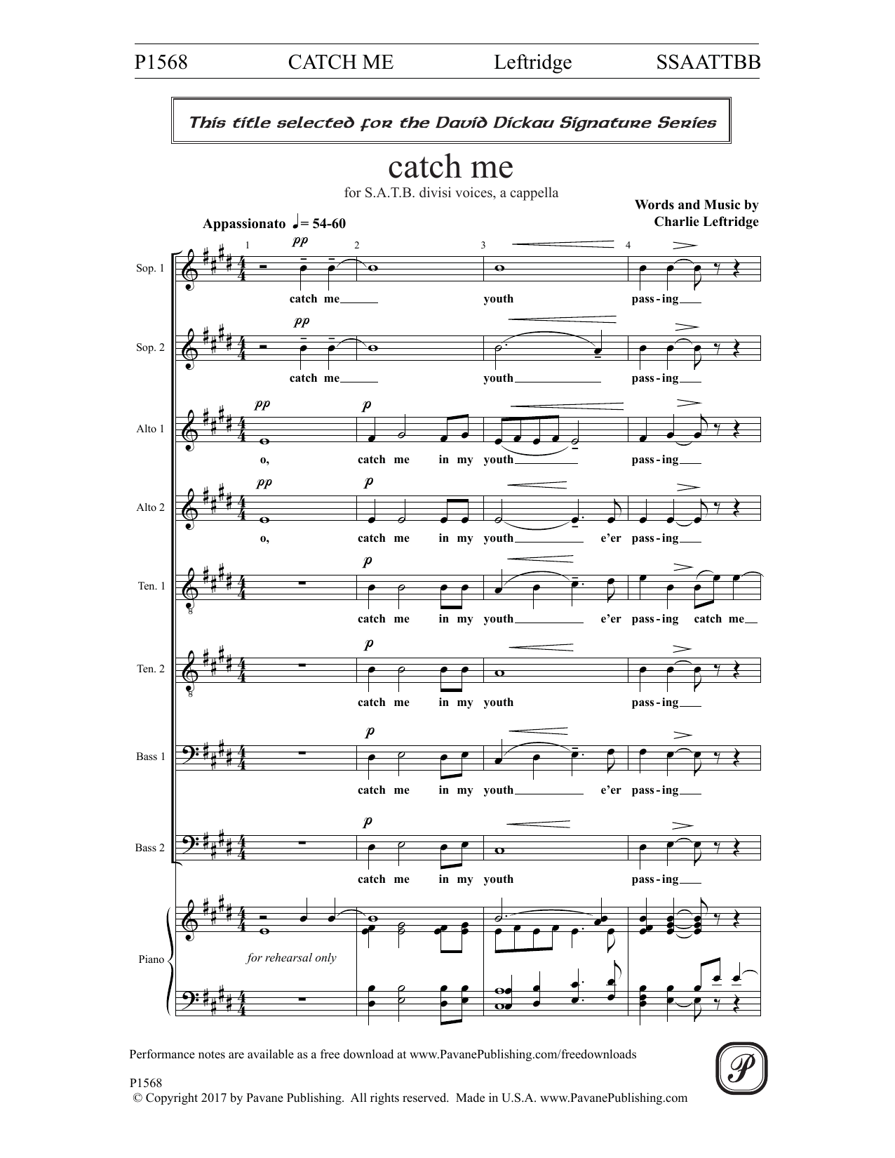 Download Charlie Leftridge Catch Me Sheet Music and learn how to play SATB Choir PDF digital score in minutes