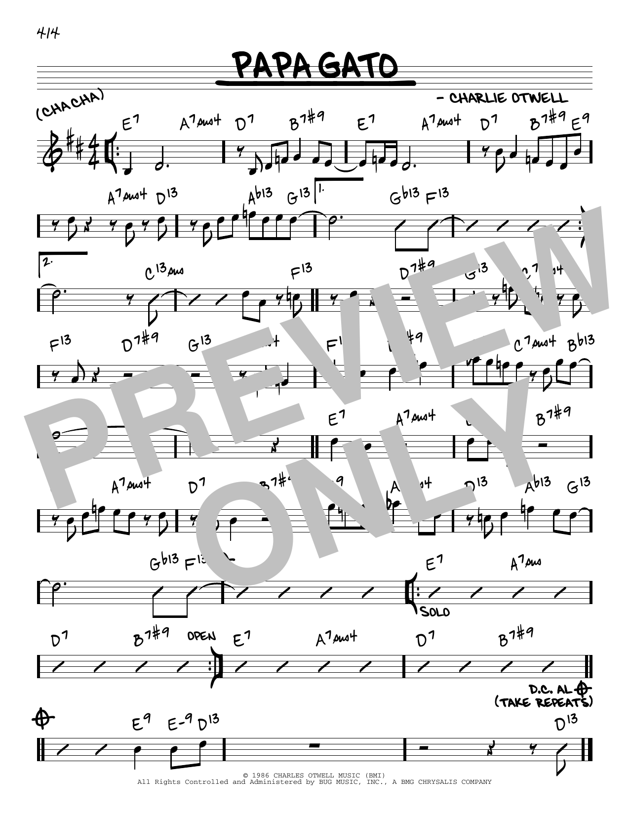 Download Charlie Otwell Papa Gato Sheet Music and learn how to play Real Book – Melody & Chords PDF digital score in minutes