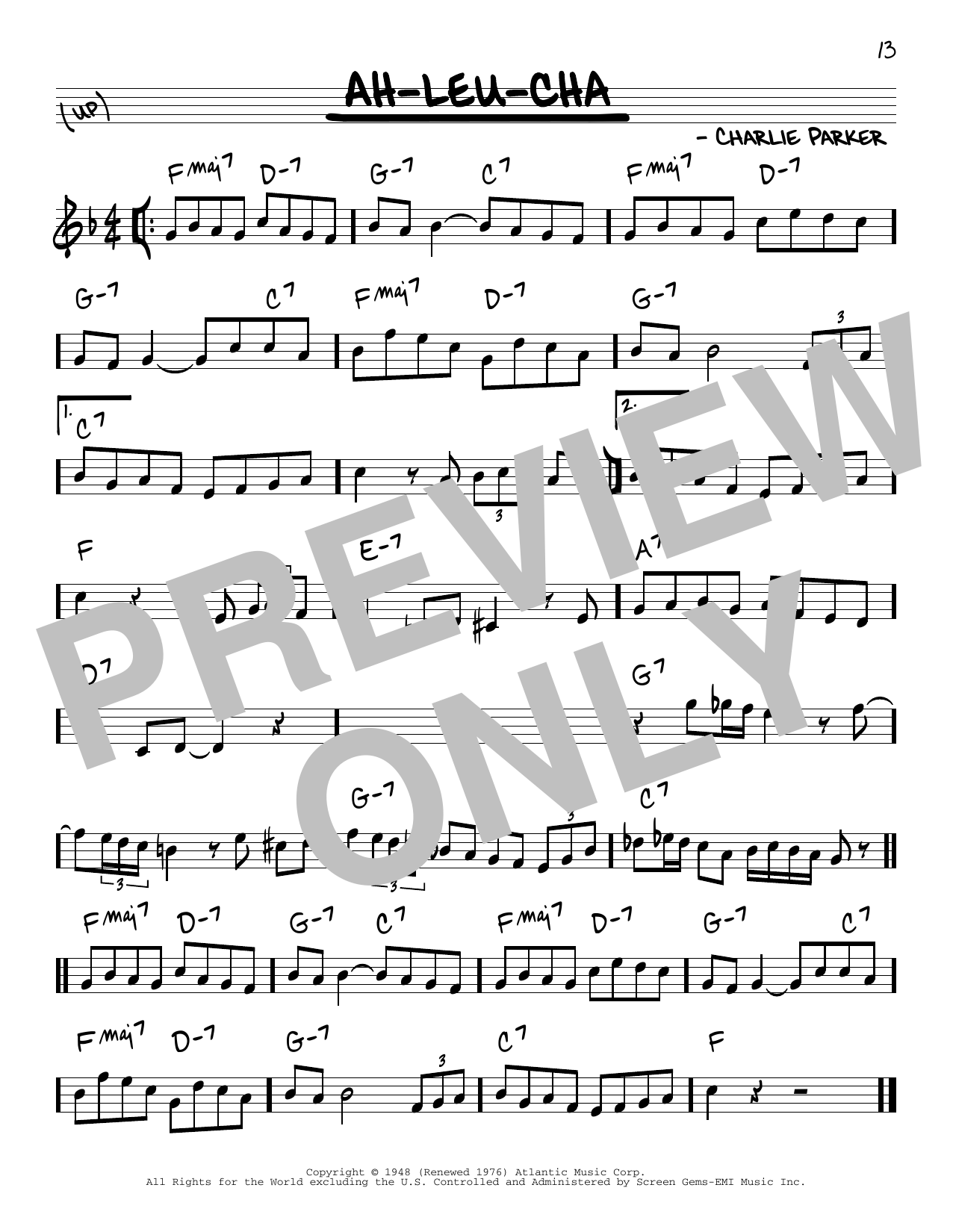 Download Charlie Parker Ah-Leu-Cha Sheet Music and learn how to play Real Book – Melody & Chords PDF digital score in minutes