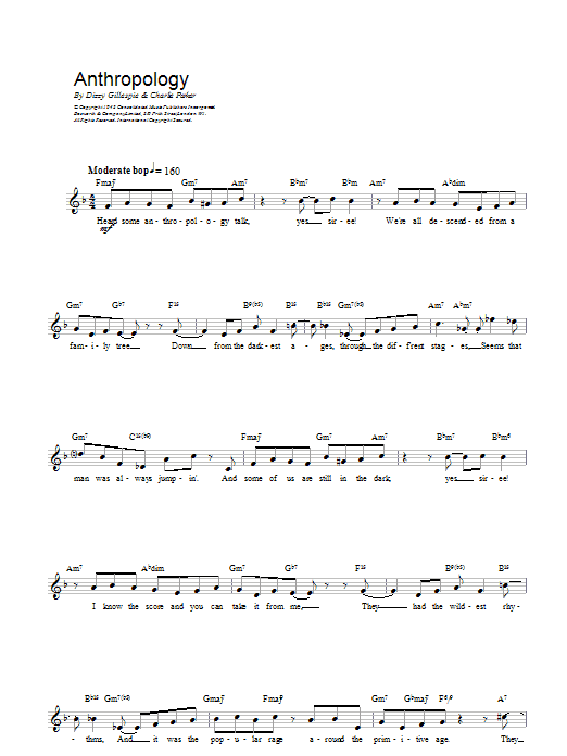 Download Charlie Parker Anthropology Sheet Music and learn how to play Melody Line, Lyrics & Chords PDF digital score in minutes