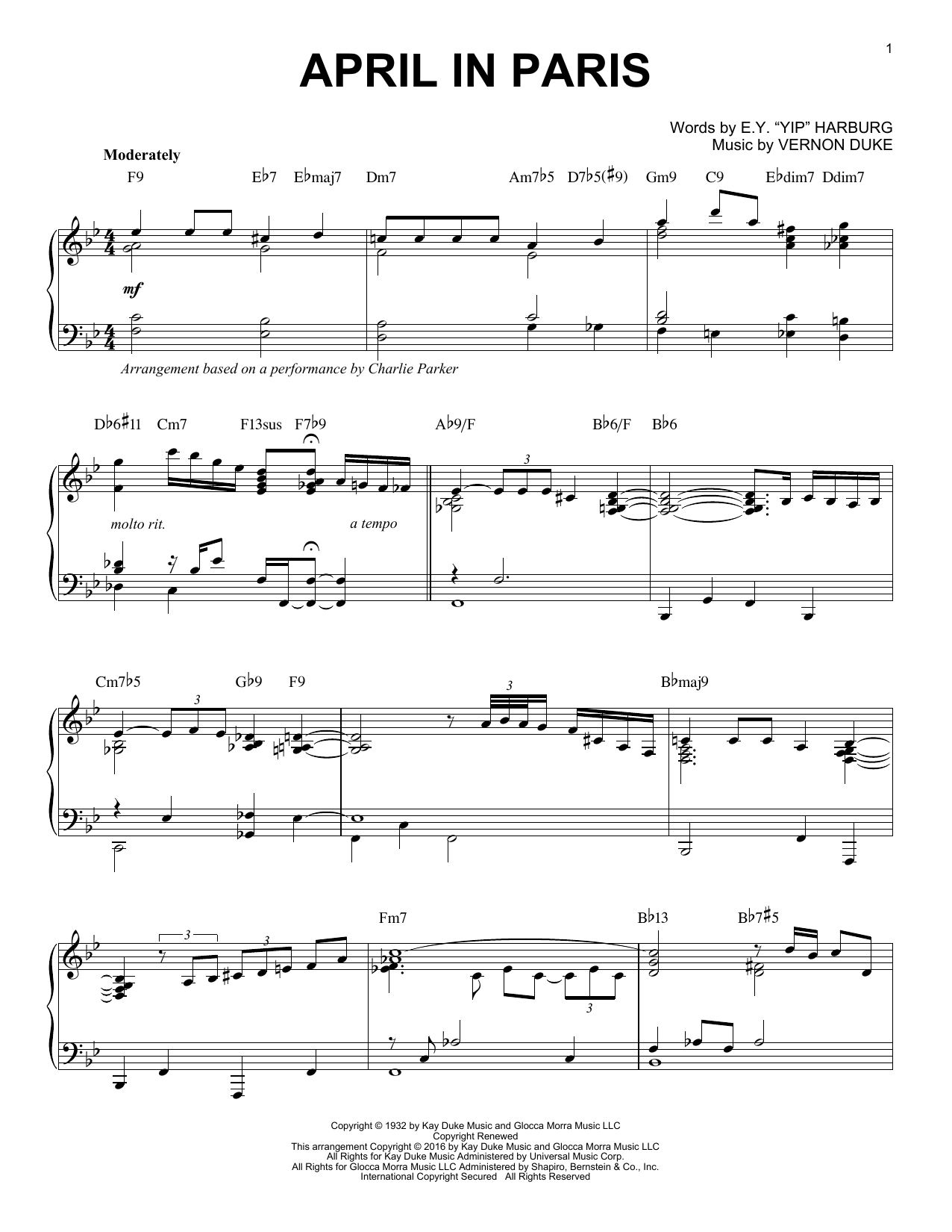 Download Charlie Parker April In Paris Sheet Music and learn how to play Piano PDF digital score in minutes