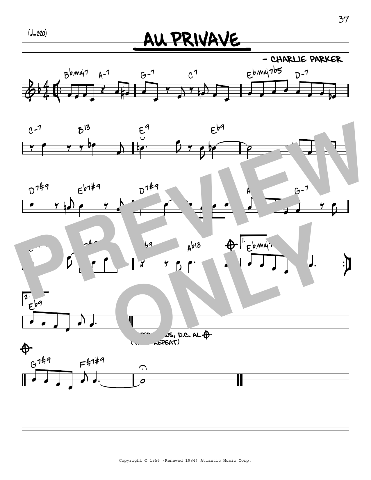 Download Charlie Parker Au Privave [Reharmonized version] (arr. Jack Grassel) Sheet Music and learn how to play Real Book – Melody & Chords PDF digital score in minutes