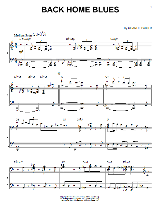 Download Charlie Parker Back Home Blues Sheet Music and learn how to play Piano PDF digital score in minutes