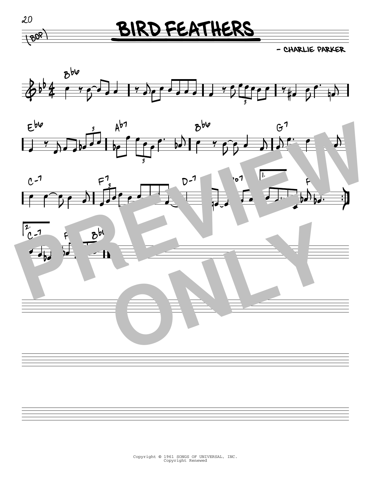 Download Charlie Parker Bird Feathers Sheet Music and learn how to play Alto Sax Transcription PDF digital score in minutes