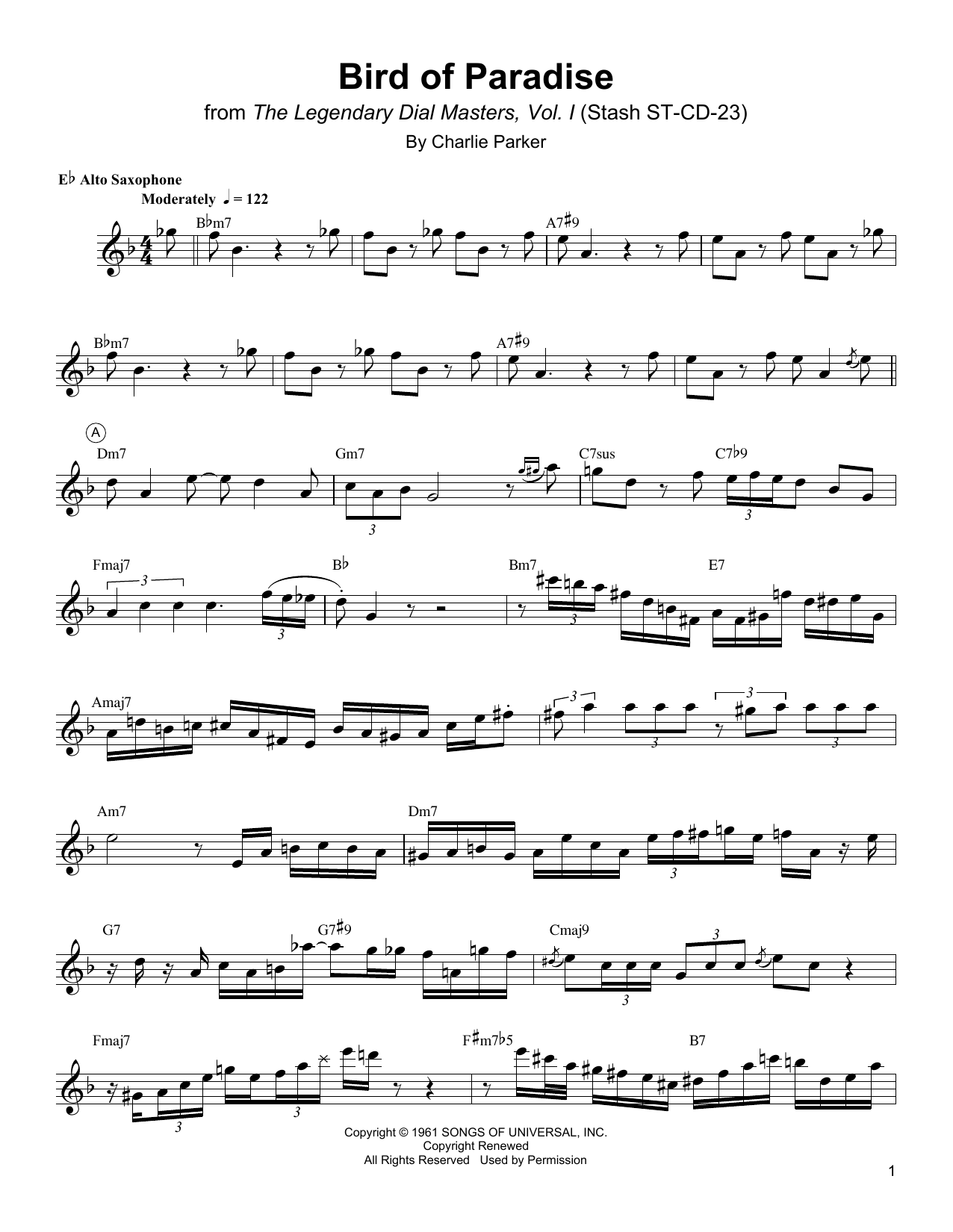 Download Charlie Parker Bird Of Paradise Sheet Music and learn how to play Alto Sax Transcription PDF digital score in minutes