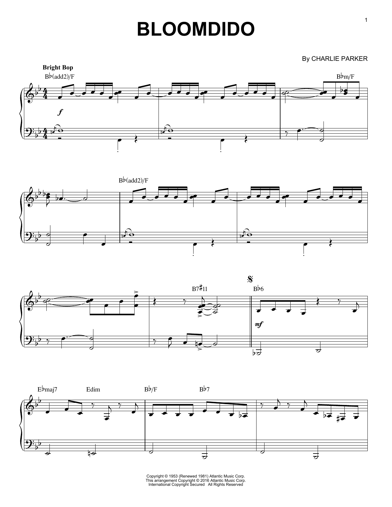 Download Charlie Parker Bloomdido Sheet Music and learn how to play Piano PDF digital score in minutes