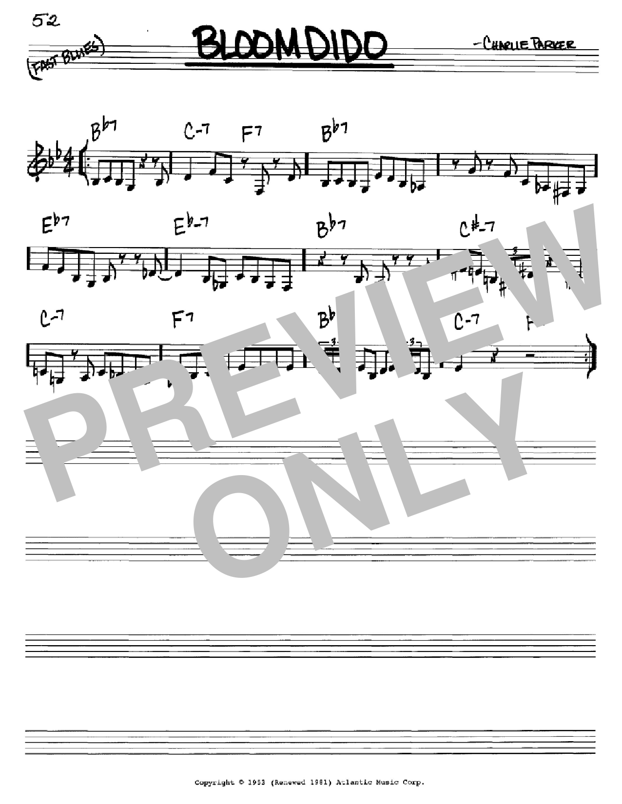 Download Charlie Parker Bloomdido Sheet Music and learn how to play Real Book - Melody & Chords - C Instruments PDF digital score in minutes