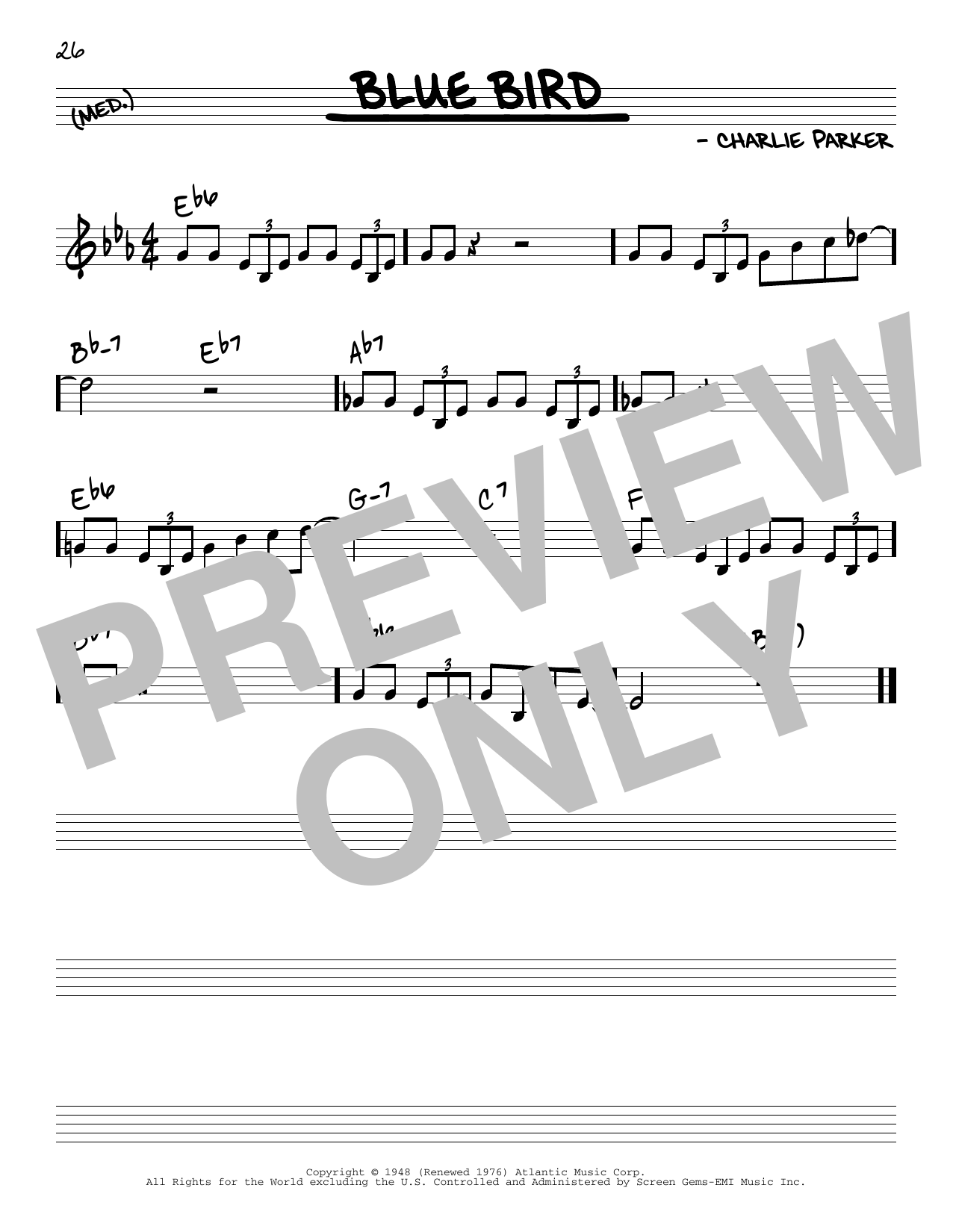 Download Charlie Parker Blue Bird Sheet Music and learn how to play Real Book – Melody & Chords PDF digital score in minutes