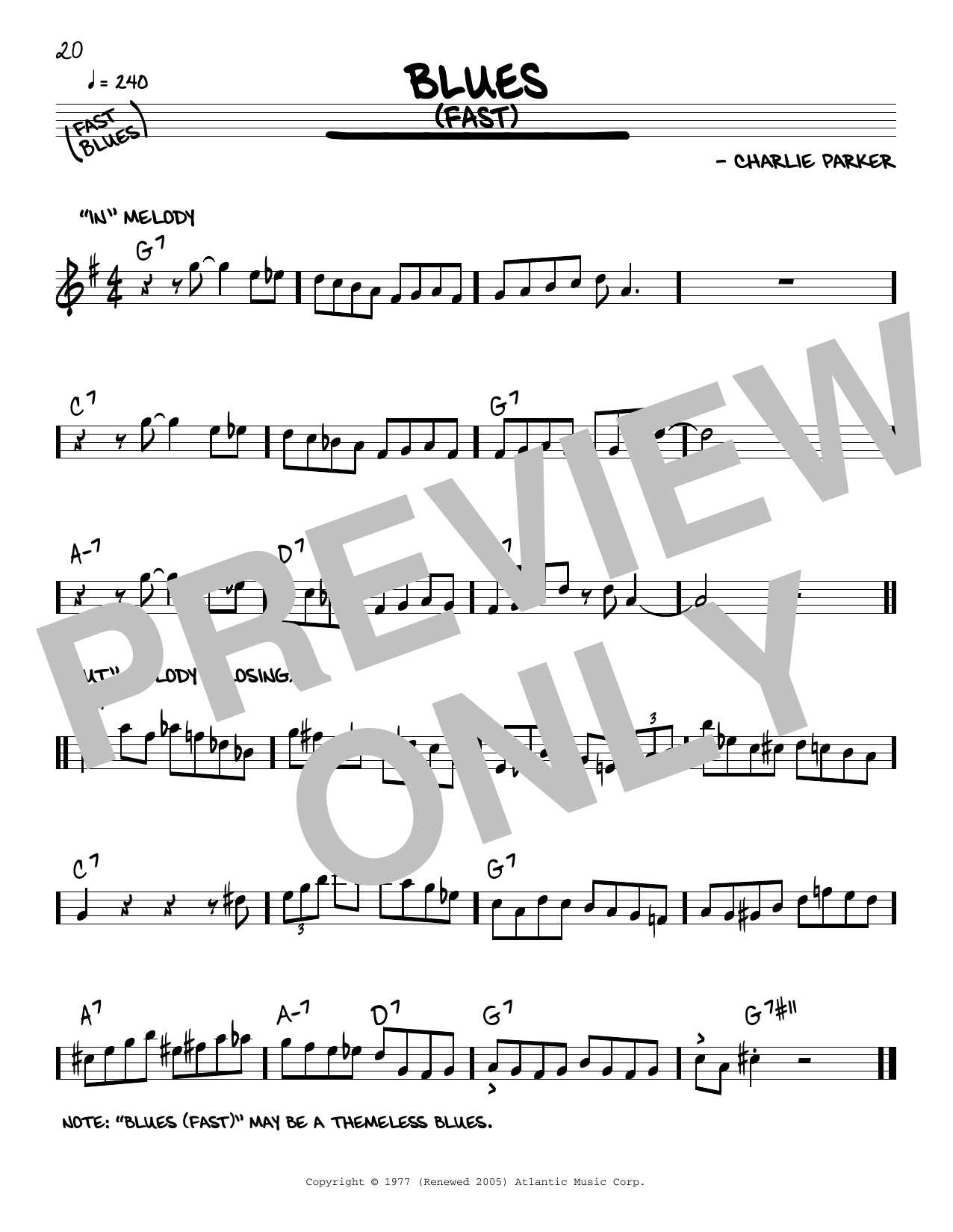 Download Charlie Parker Blues (Fast) Sheet Music and learn how to play Real Book – Melody & Chords PDF digital score in minutes