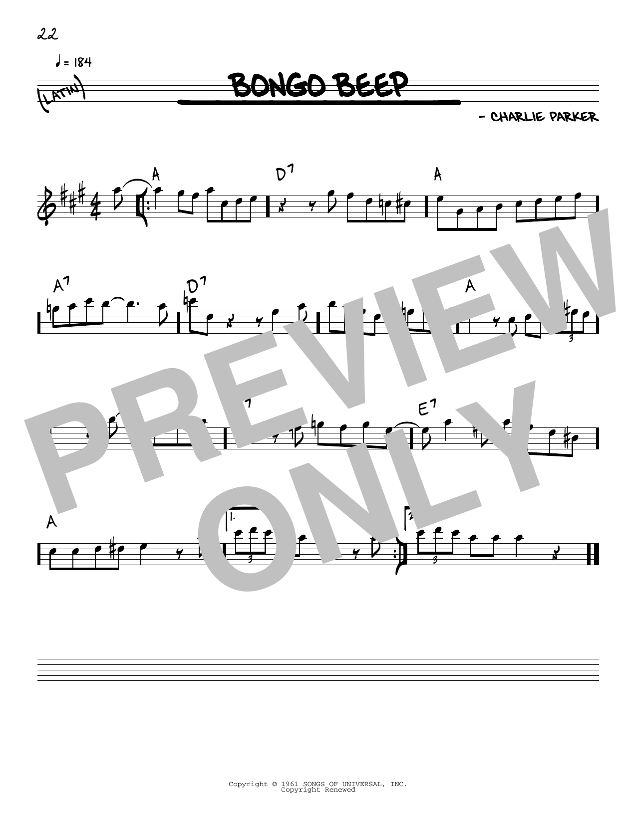 Download Charlie Parker Bongo Beep Sheet Music and learn how to play Real Book – Melody & Chords PDF digital score in minutes
