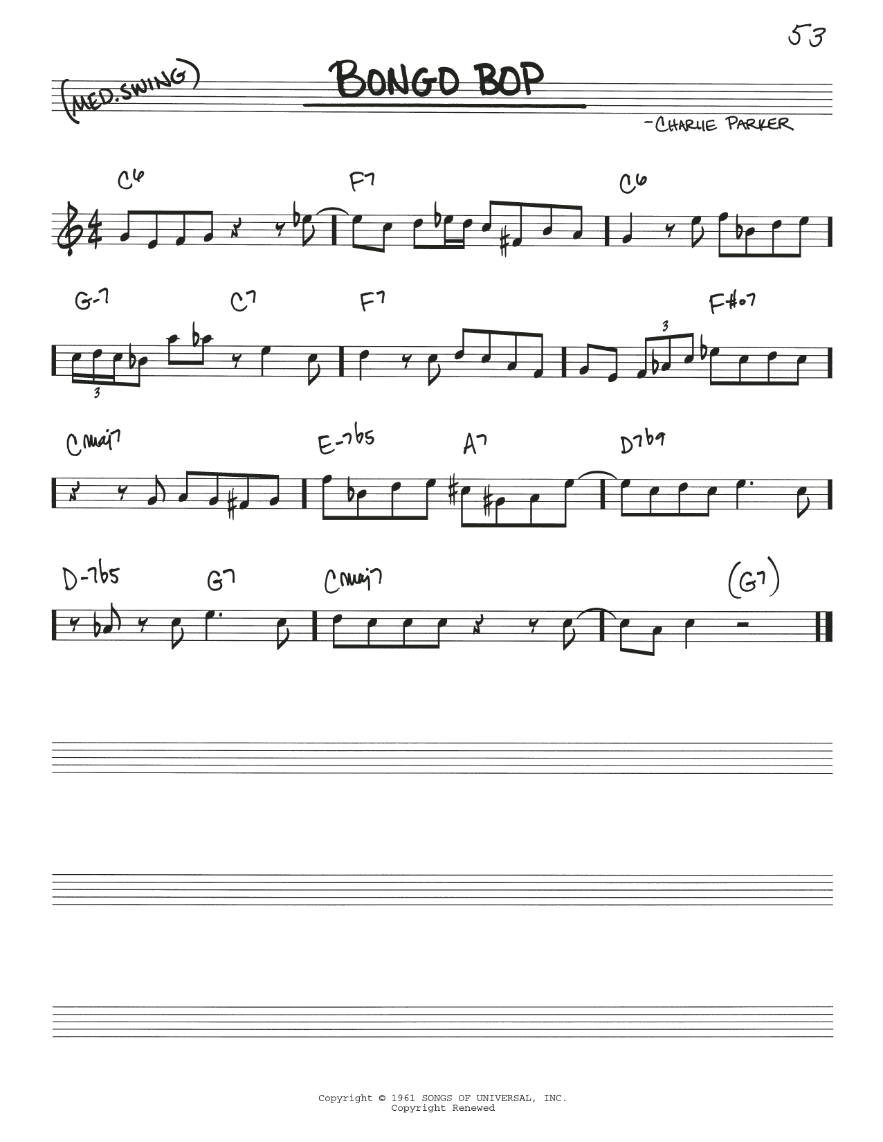 Download Charlie Parker Bongo Bop Sheet Music and learn how to play Real Book – Melody & Chords PDF digital score in minutes