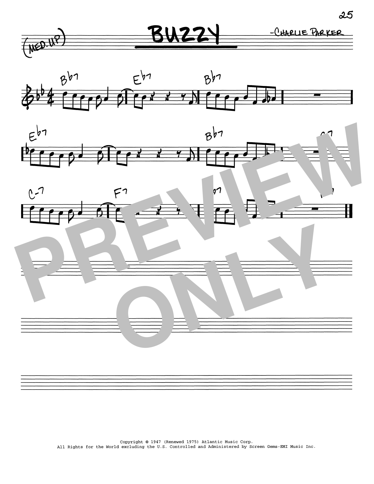 Download Charlie Parker Buzzy Sheet Music and learn how to play Real Book - Melody & Chords - C Instruments PDF digital score in minutes