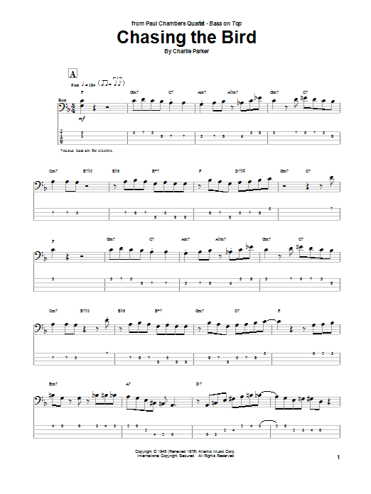 Download Charlie Parker Chasing The Bird Sheet Music and learn how to play Bass Guitar Tab PDF digital score in minutes