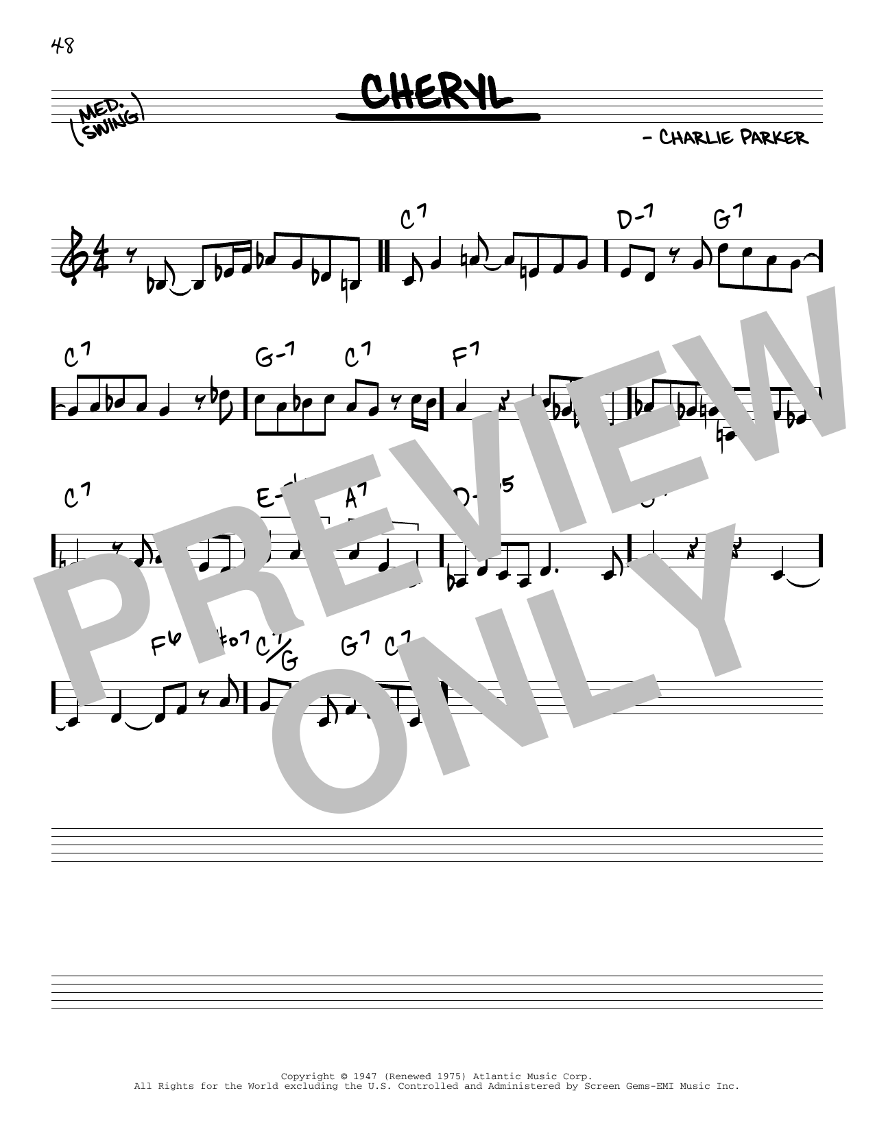 Download Charlie Parker Cheryl Sheet Music and learn how to play Piano Transcription PDF digital score in minutes