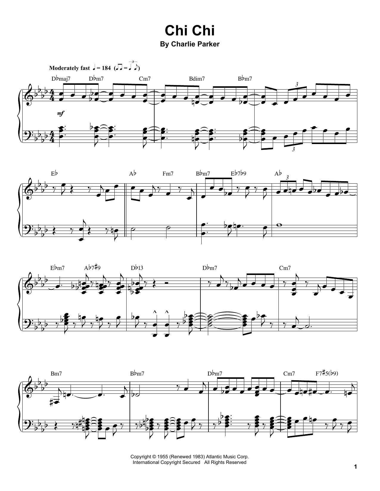 Download Charlie Parker Chi Chi Sheet Music and learn how to play Real Book – Melody & Chords PDF digital score in minutes