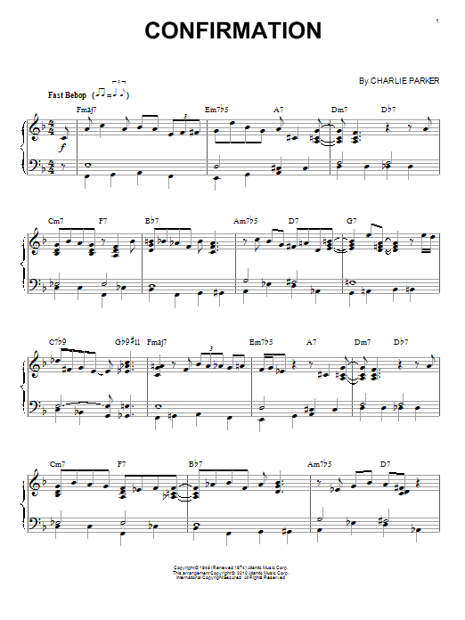 Download Charlie Parker Confirmation Sheet Music and learn how to play Piano PDF digital score in minutes