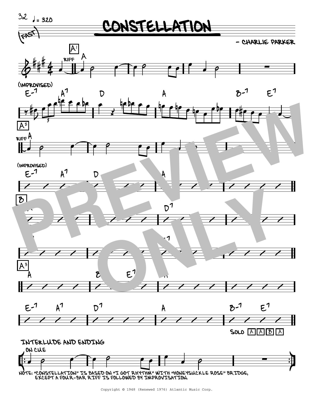 Download Charlie Parker Constellation Sheet Music and learn how to play Real Book – Melody & Chords PDF digital score in minutes