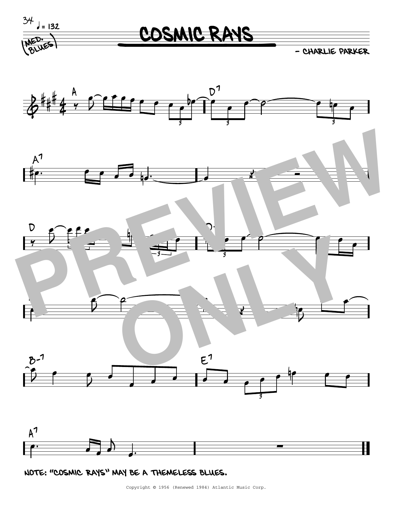 Download Charlie Parker Cosmic Rays Sheet Music and learn how to play Real Book – Melody & Chords PDF digital score in minutes