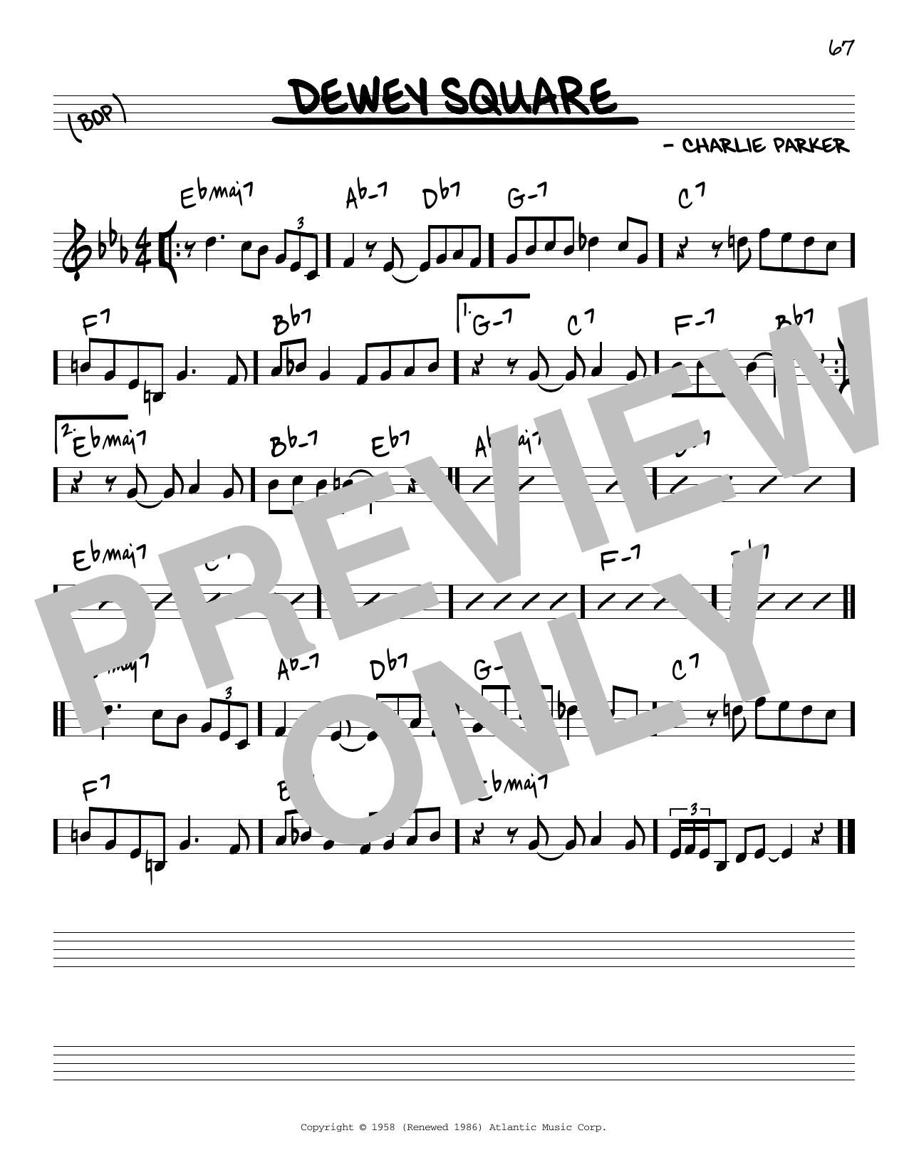 Download Charlie Parker Dewey Square Sheet Music and learn how to play Real Book - Melody & Chords - C Instruments PDF digital score in minutes