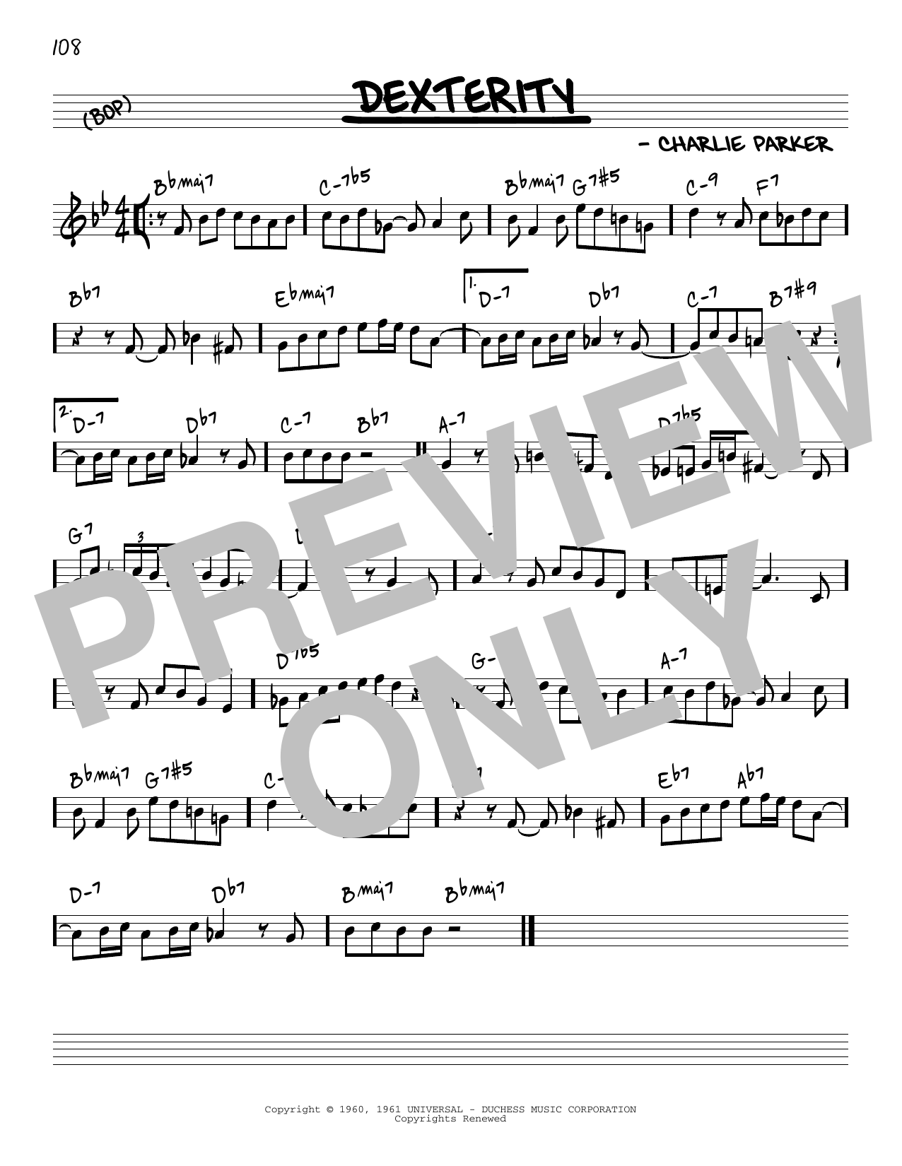 Download Charlie Parker Dexterity [Reharmonized version] (arr. Jack Grassel) Sheet Music and learn how to play Real Book – Melody & Chords PDF digital score in minutes