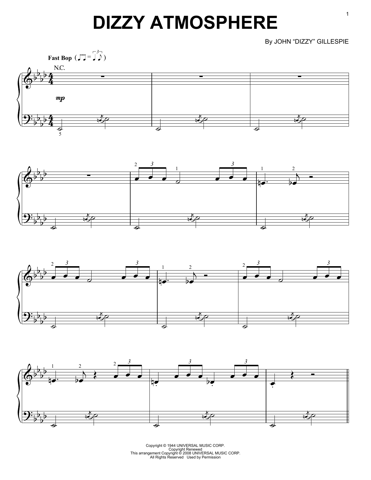 Download Charlie Parker Dizzy Atmosphere Sheet Music and learn how to play Piano PDF digital score in minutes