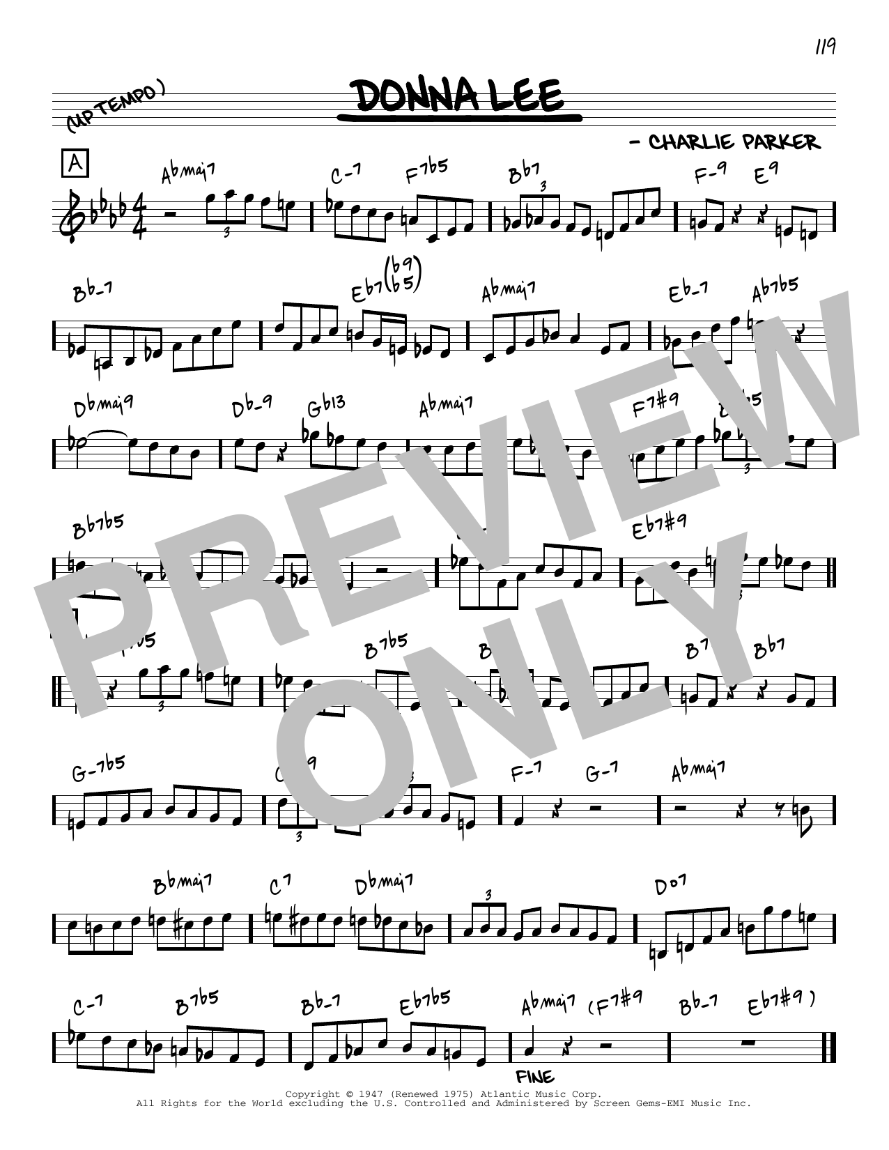 Download Charlie Parker Donna Lee [Reharmonized version] (arr. Jack Grassel) Sheet Music and learn how to play Real Book – Melody & Chords PDF digital score in minutes