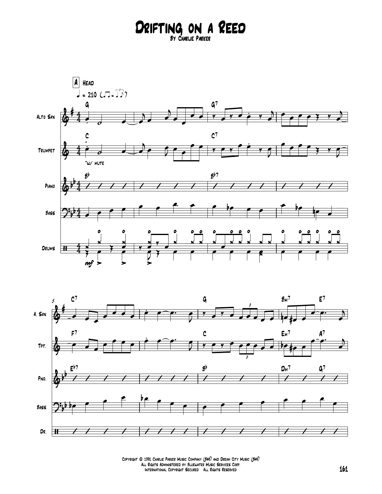 Download Charlie Parker Drifting On A Reed Sheet Music and learn how to play Transcribed Score PDF digital score in minutes