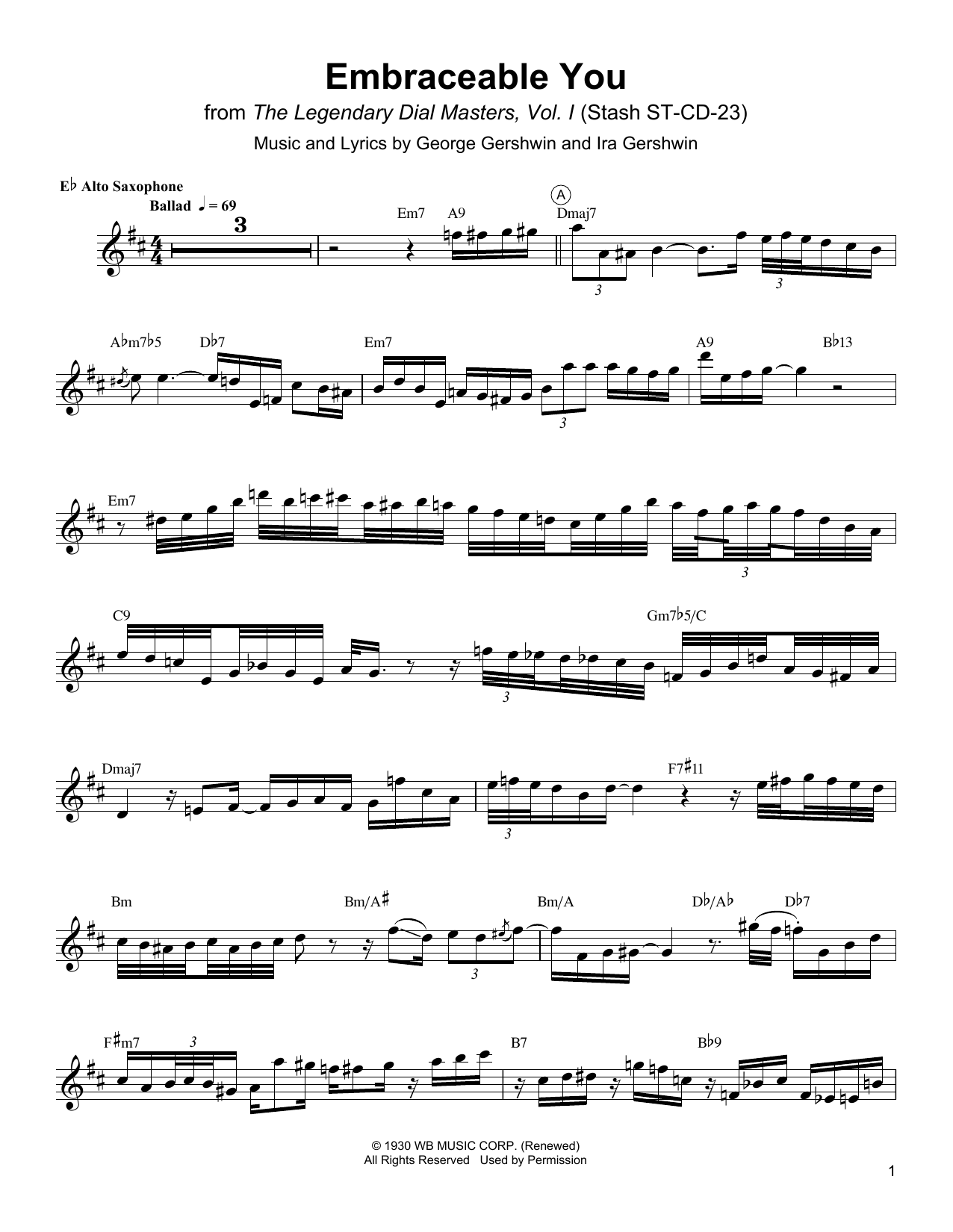 Download Charlie Parker Embraceable You Sheet Music and learn how to play Alto Sax Transcription PDF digital score in minutes