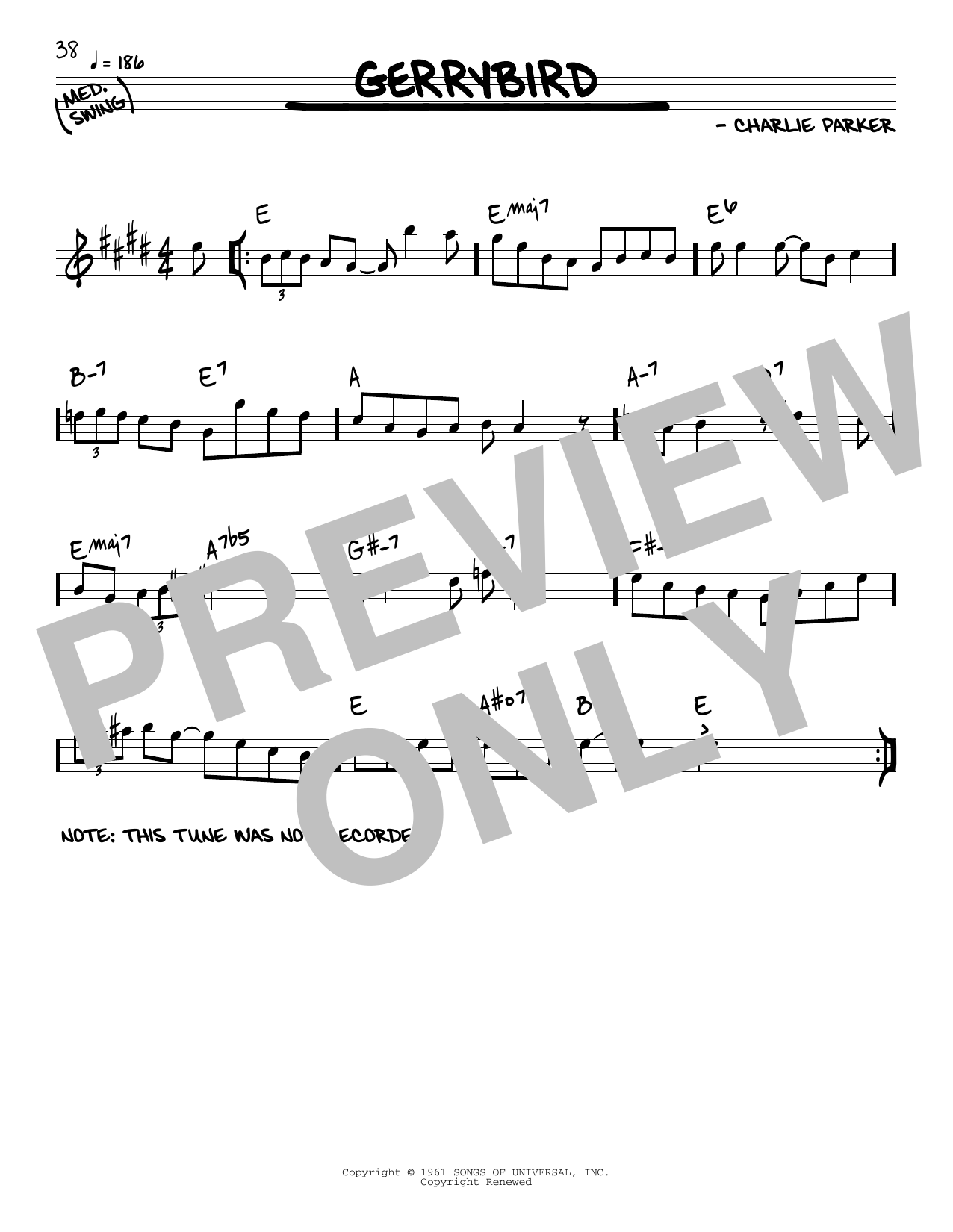 Download Charlie Parker Gerrybird Sheet Music and learn how to play Real Book – Melody & Chords PDF digital score in minutes