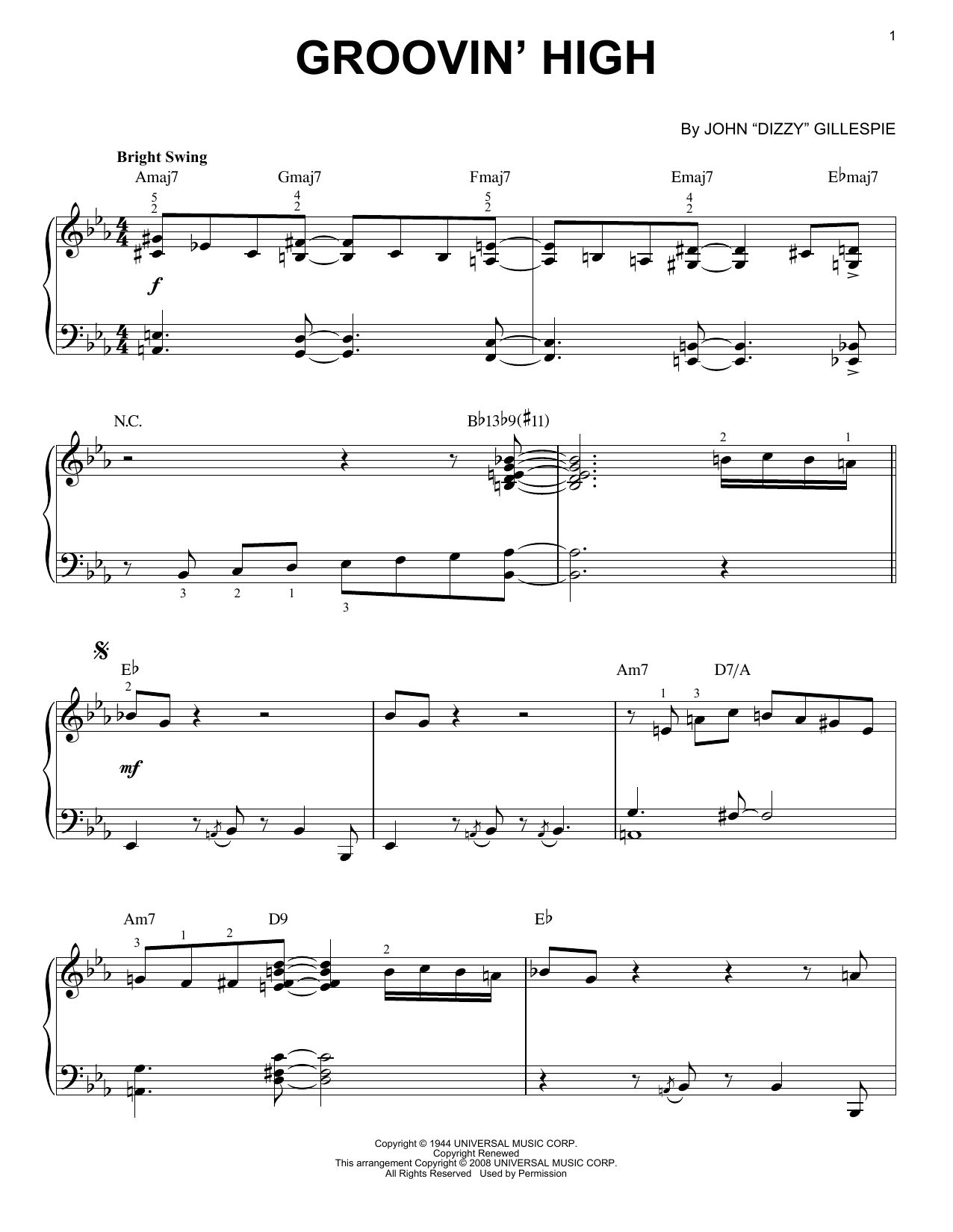 Download Charlie Parker Groovin' High Sheet Music and learn how to play Alto Sax Transcription PDF digital score in minutes