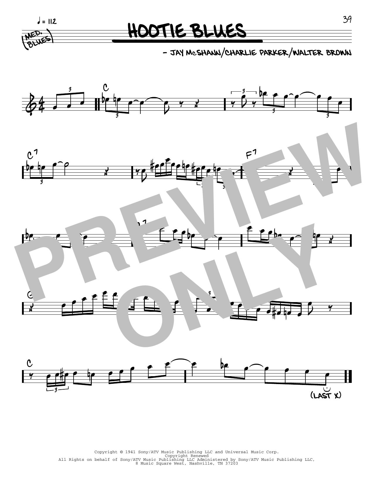 Download Charlie Parker Hootie Blues Sheet Music and learn how to play Real Book – Melody & Chords PDF digital score in minutes