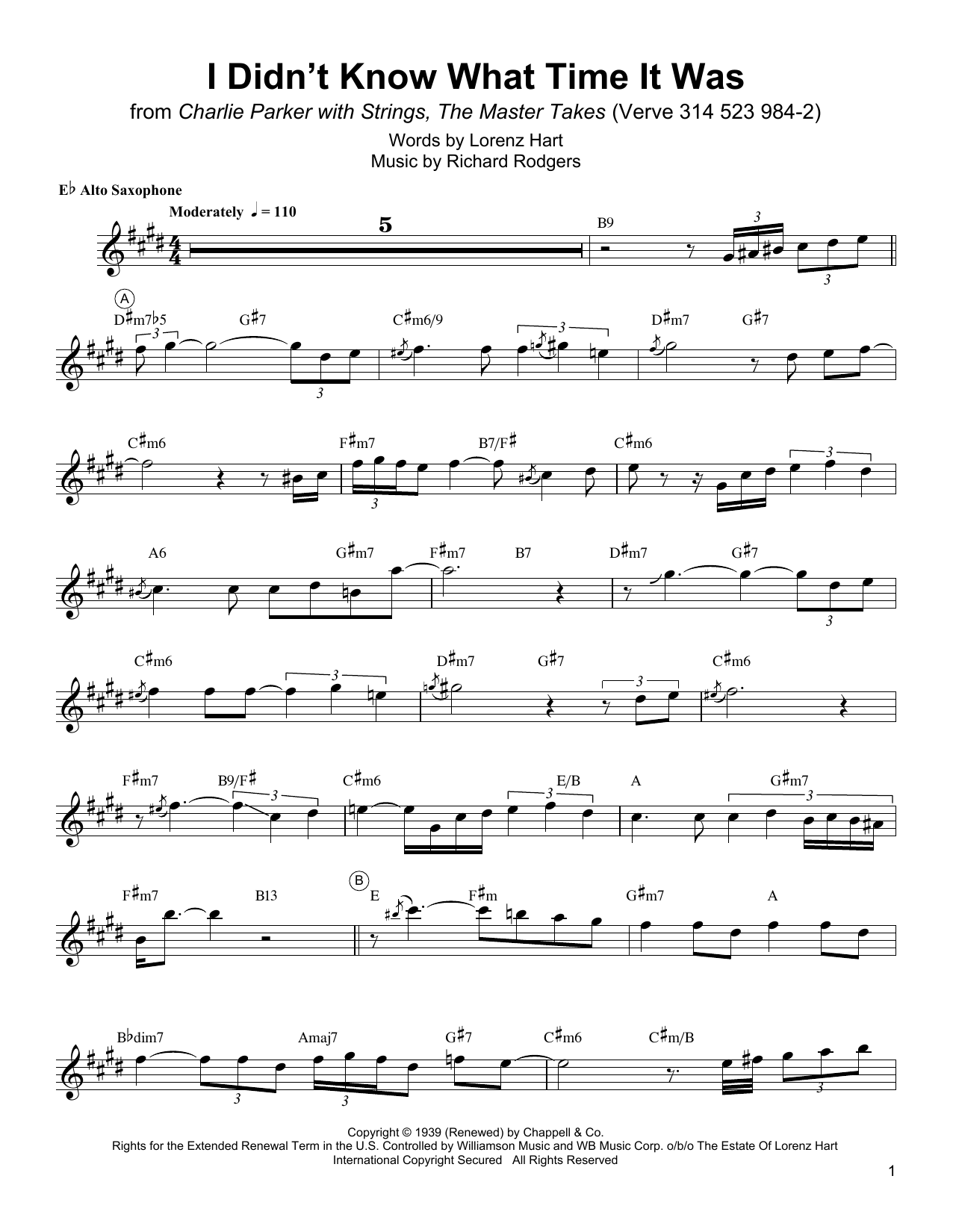 Download Charlie Parker I Didn't Know What Time It Was Sheet Music and learn how to play Alto Sax Transcription PDF digital score in minutes