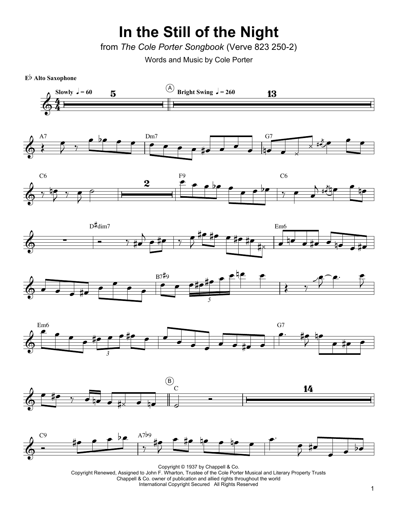 Download Charlie Parker In The Still Of The Night Sheet Music and learn how to play Alto Sax Transcription PDF digital score in minutes